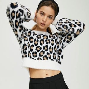 Sunday Best Kitten Sweater Leopard Print Super Soft Fuzzy Crop Sweater